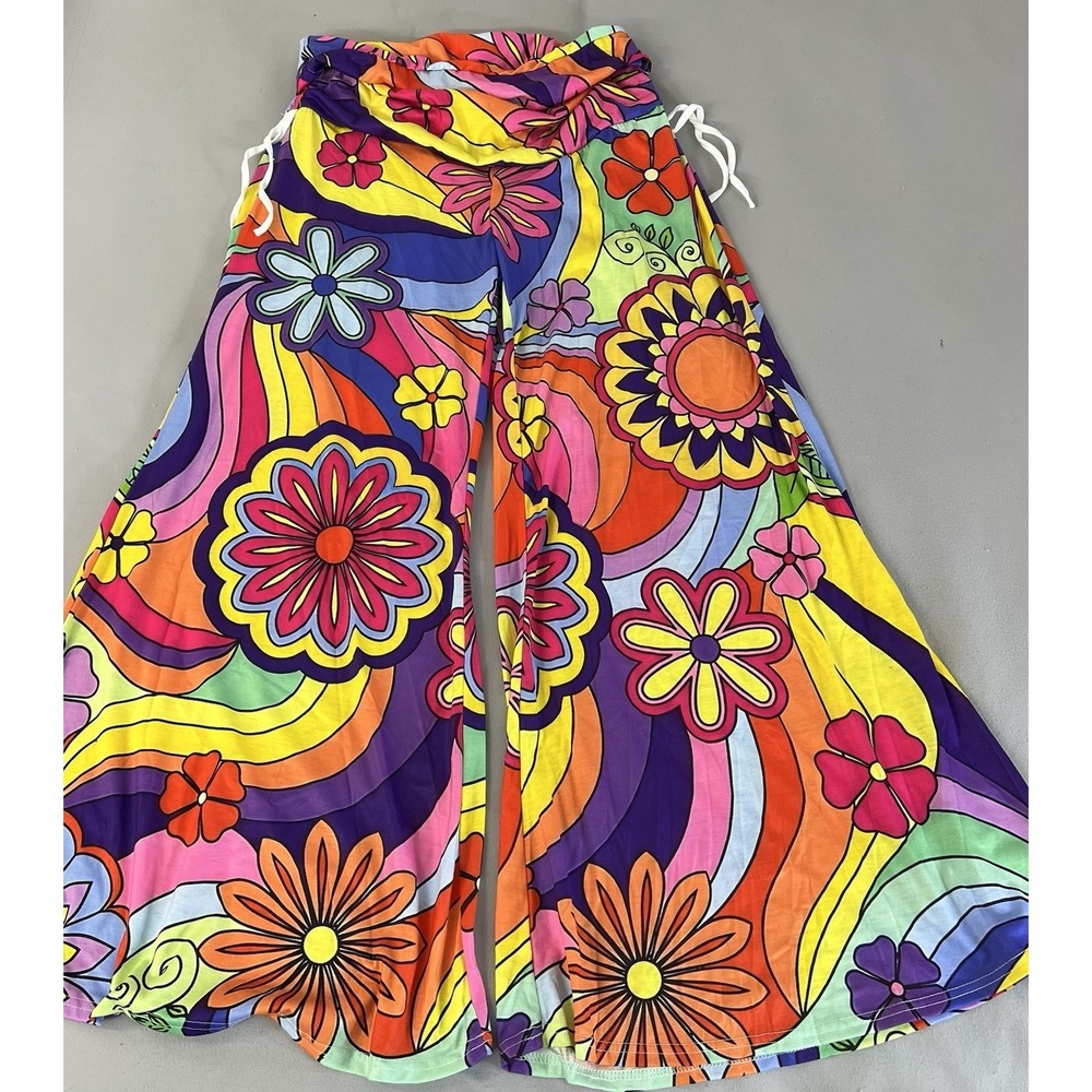 Womens Floral Flare Leg Pants Sz XL Beach Sz XL Pull On Hippie Boho